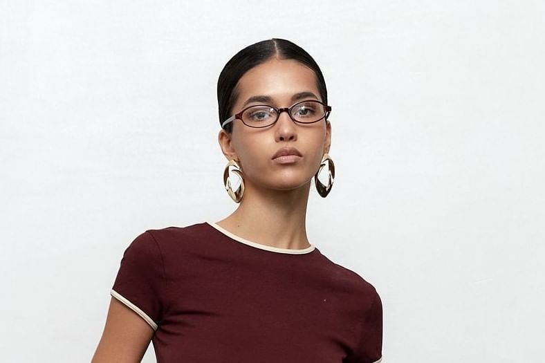 Neck Slim Contrast Fit Short-Sleeve Crop Trim Tee Crew