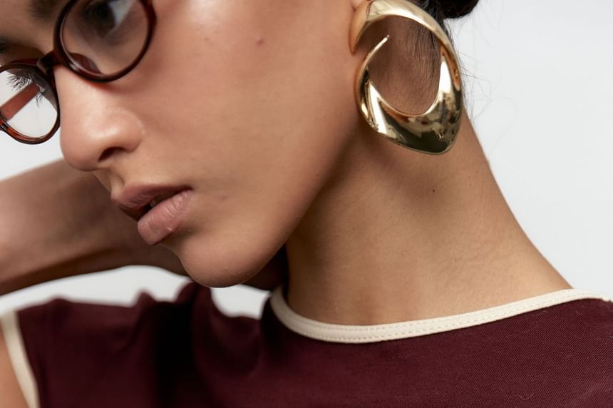 Neck Slim Contrast Fit Short-Sleeve Crop Trim Tee Crew