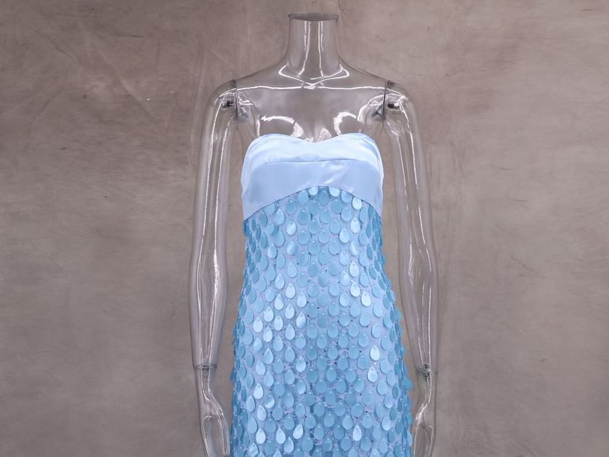 Sheath Dress Strapless Sequin Lace Maxi