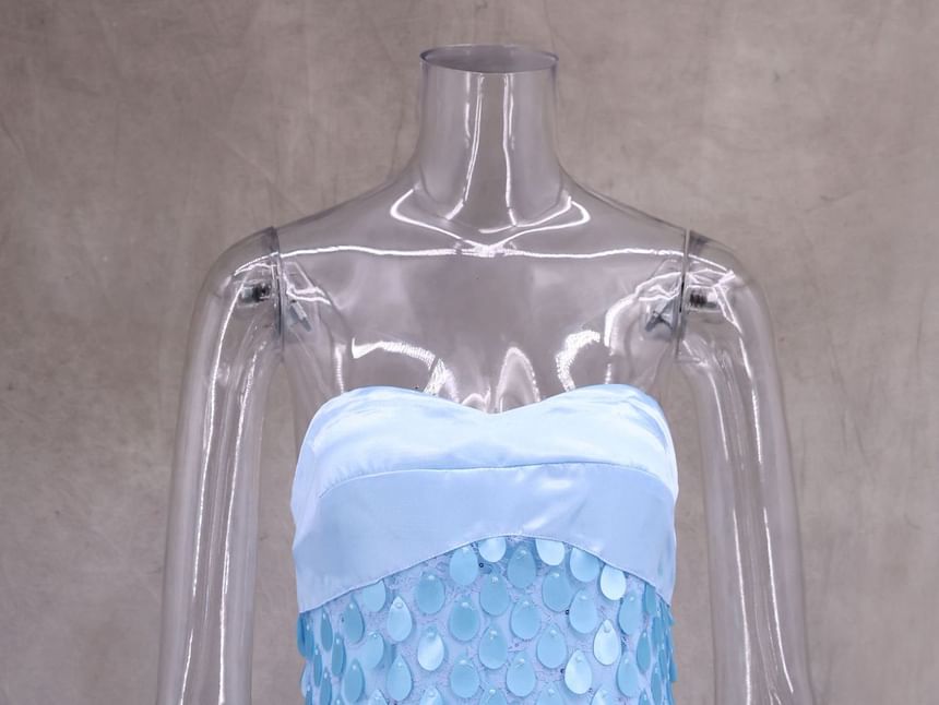 Sheath Dress Strapless Sequin Lace Maxi