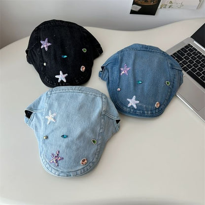 Flat Denim Embellished Cap
