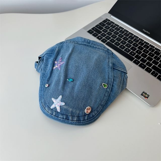 Flat Denim Embellished Cap