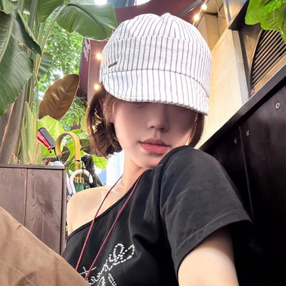 Striped Cap Baseball Short Brim