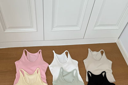 Top Tank Knit Plain Neck Scoop