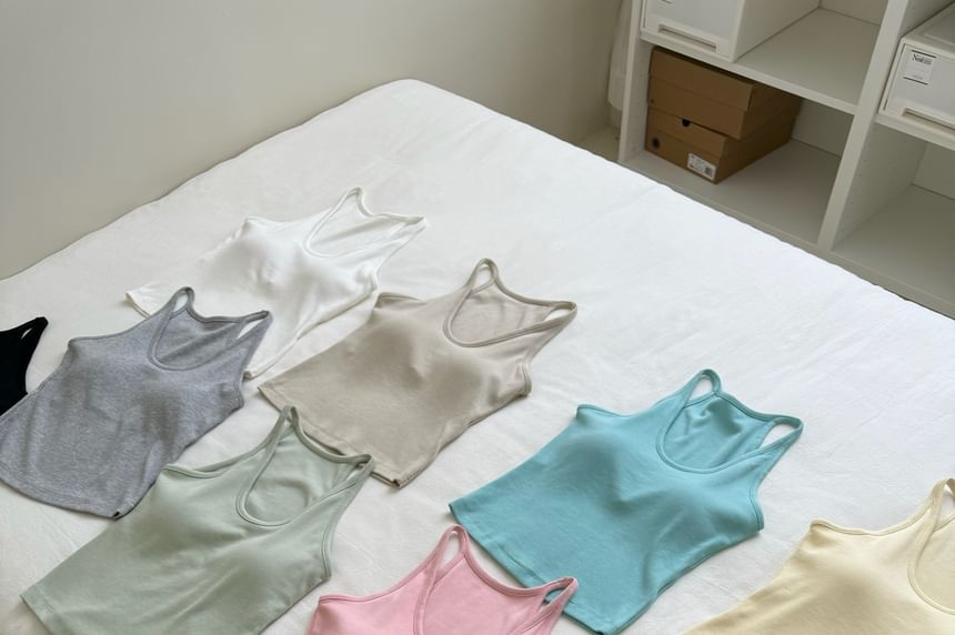 Top Tank Knit Plain Neck Scoop