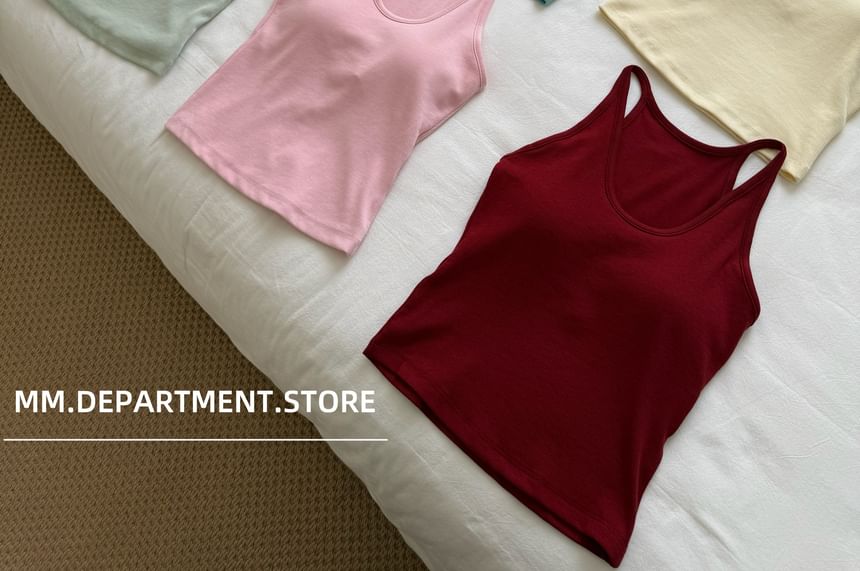 Top Tank Knit Plain Neck Scoop