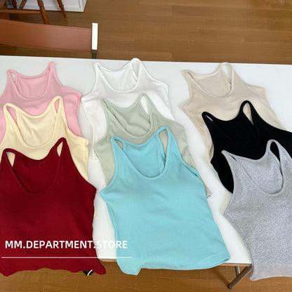 Top Tank Knit Plain Neck Scoop