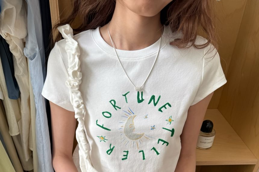 T-Shirt Crewneck Crop Lettering Short-Sleeve