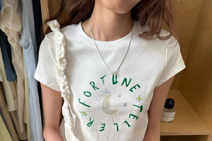 T-Shirt Crewneck Crop Lettering Short-Sleeve