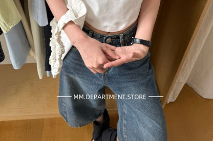 T-Shirt Crewneck Crop Lettering Short-Sleeve