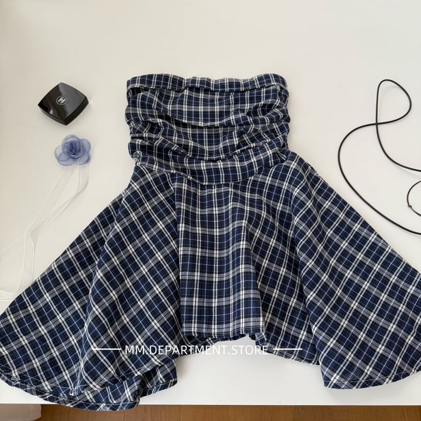 Strapless Top Flowy Plaid