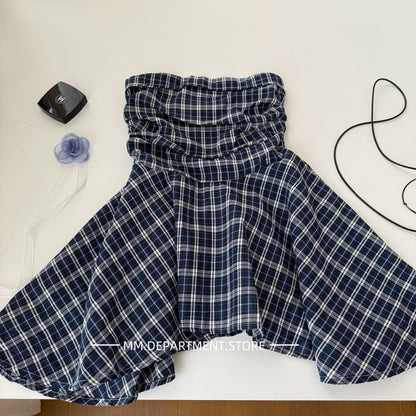 Strapless Top Flowy Plaid