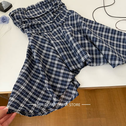 Strapless Top Flowy Plaid