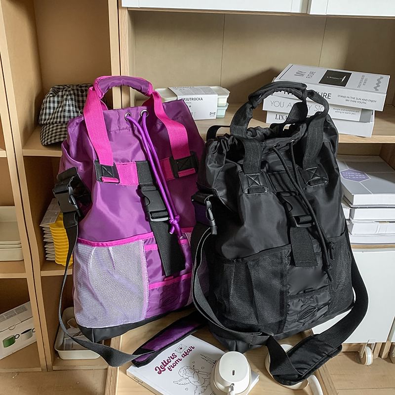 Drawstring Block Bag Color Crossbody