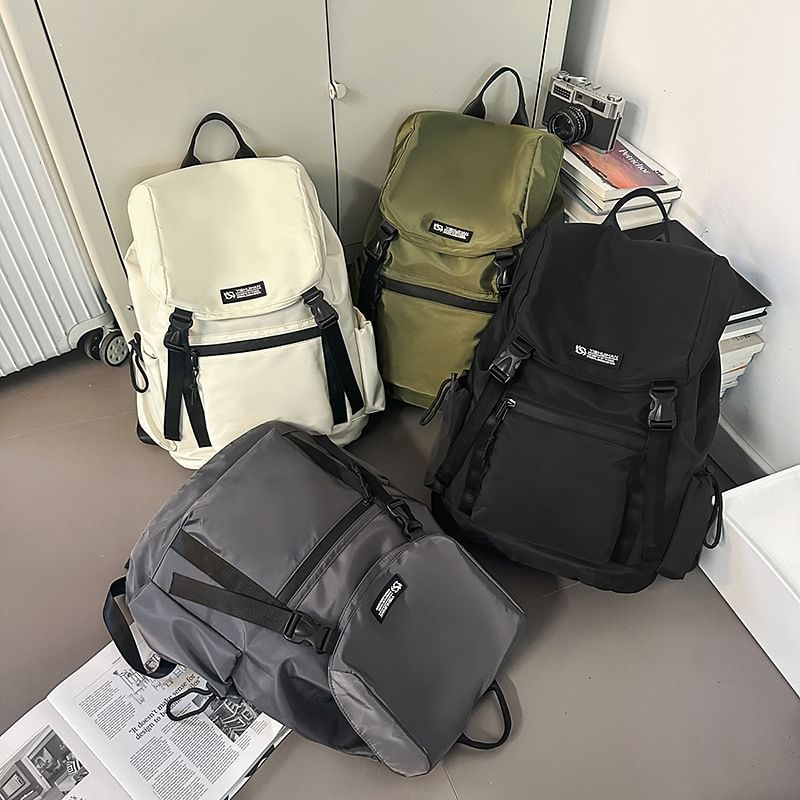 Flap Backpack Buckled Lettering