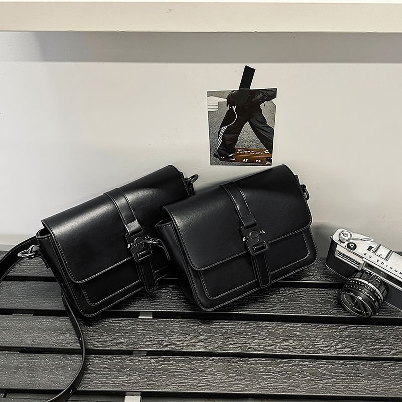 Buckled Faux Leather Satchel