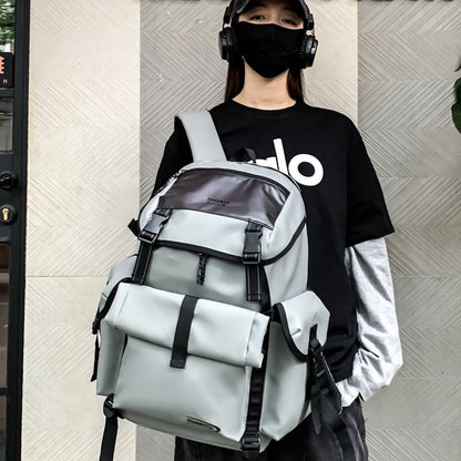 Backpack Lettering Faux Leather Buckled