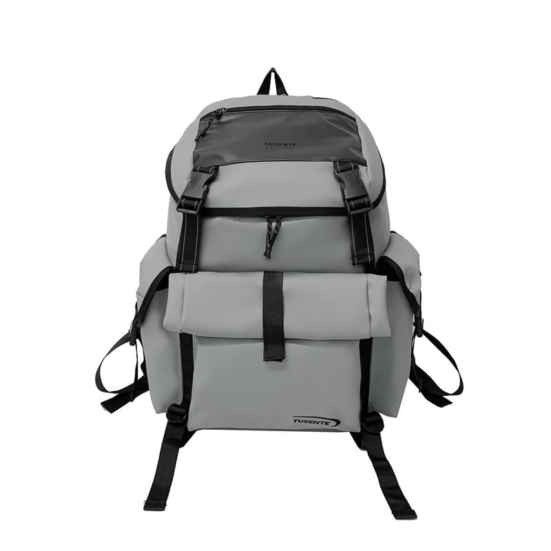 Backpack Lettering Faux Leather Buckled