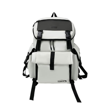 Backpack Lettering Faux Leather Buckled