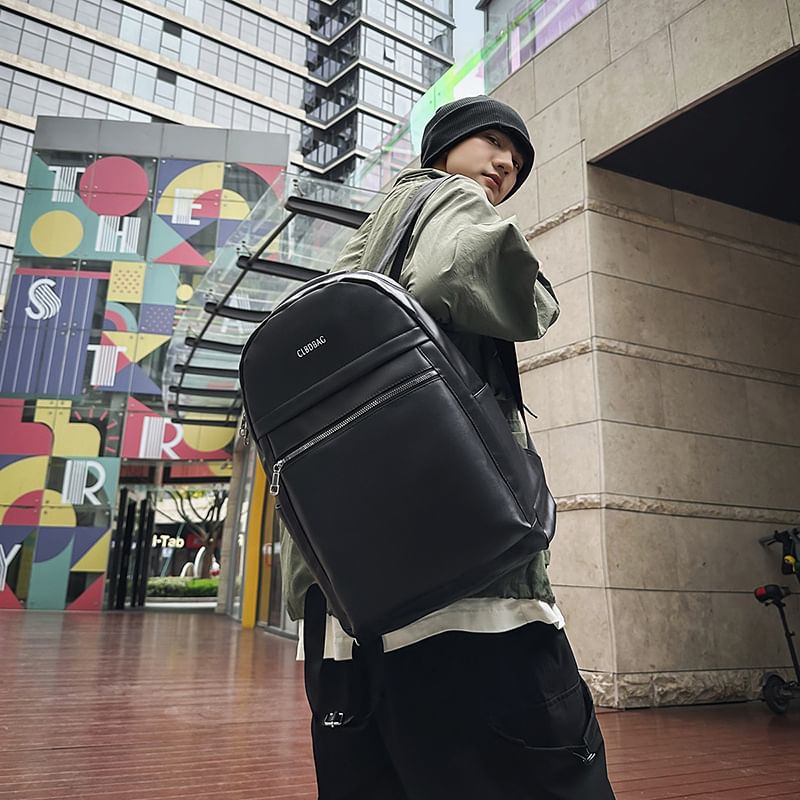 Backpack Leather Faux Lettering