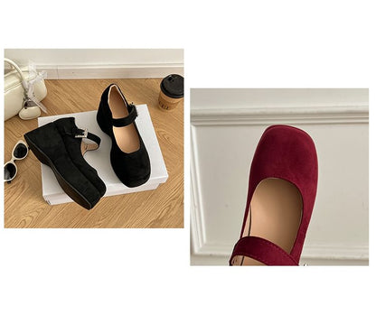 Plain Mary Jane Platform Wedge Shoes