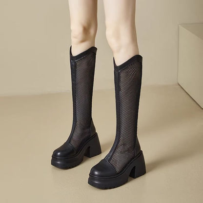 Boots Platform Mesh Plain Heel Block Tall