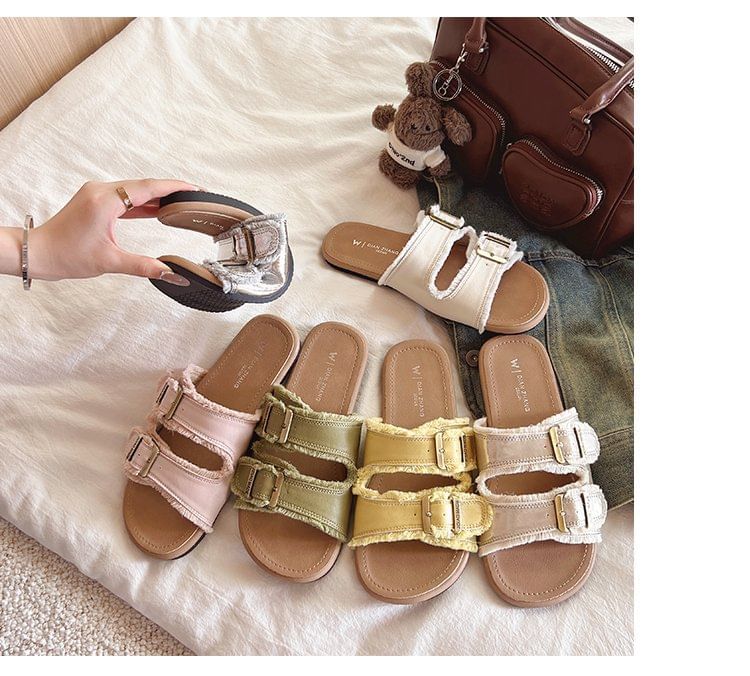 Buckled Plain Slide Sandals
