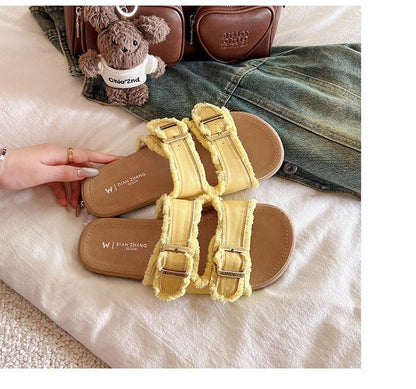 Buckled Plain Slide Sandals