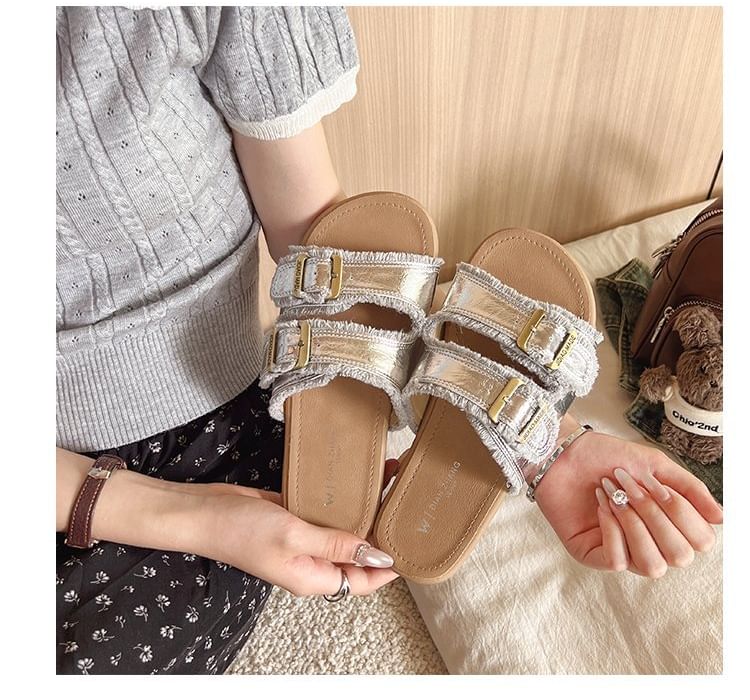 Buckled Plain Slide Sandals