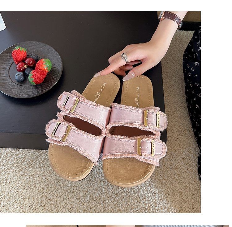 Buckled Plain Slide Sandals