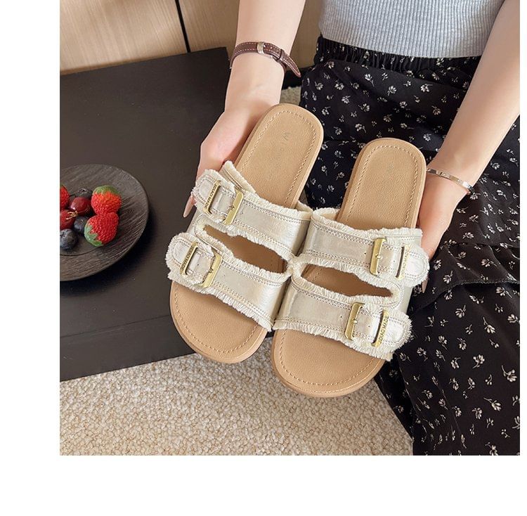 Buckled Plain Slide Sandals