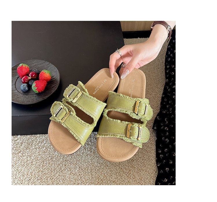 Buckled Plain Slide Sandals