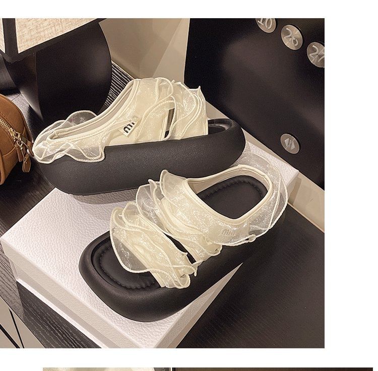 Sandals Trim Platform Ruffle Slide