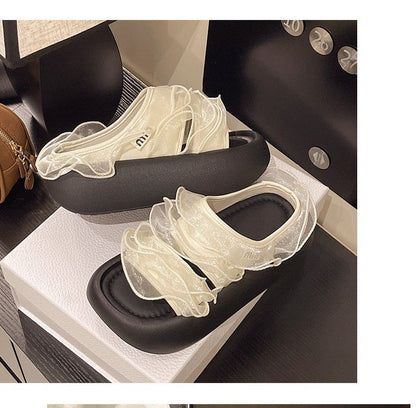 Sandals Trim Platform Ruffle Slide