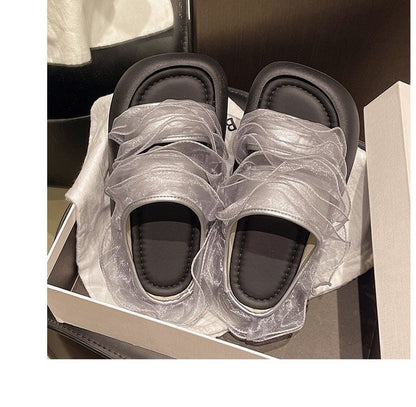 Sandals Trim Platform Ruffle Slide