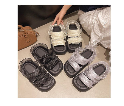 Sandals Trim Platform Ruffle Slide