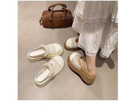 Platform Detail Mules Pearl Mesh Faux