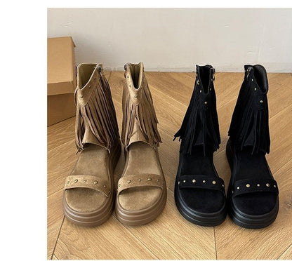 Plain Studded Short Boots Platform