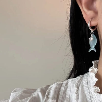 Hoop Drop Earring Fish Rhinestone