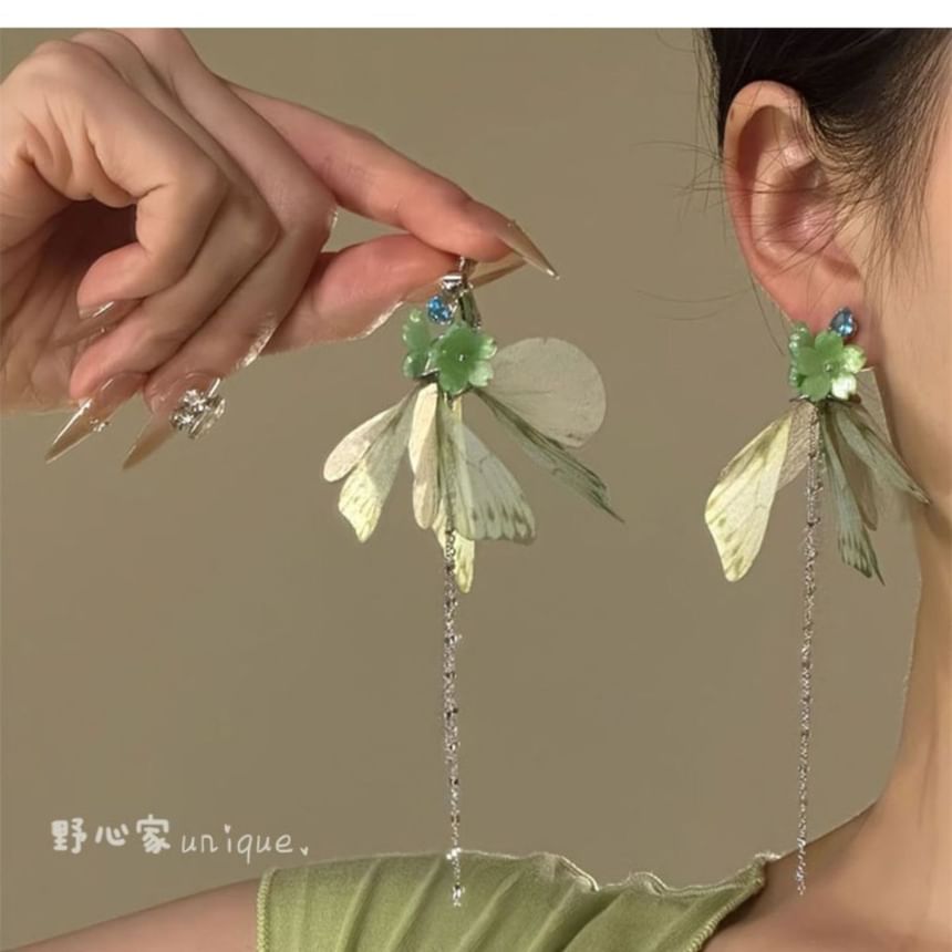 Butterfly Earring Flower Fringed Drop