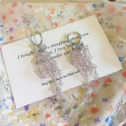 Earring Fringed Bow Rhinestone Huggie Drop