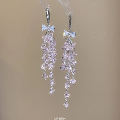 Earring Fringed Bow Rhinestone Huggie Drop