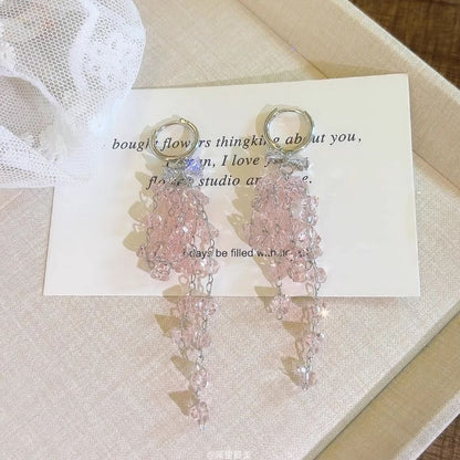 Earring Fringed Bow Rhinestone Huggie Drop