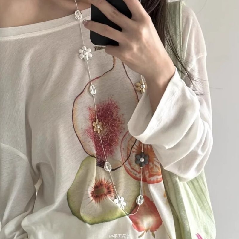 Necklace Faux Long Pearl Flower