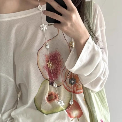 Necklace Faux Long Pearl Flower