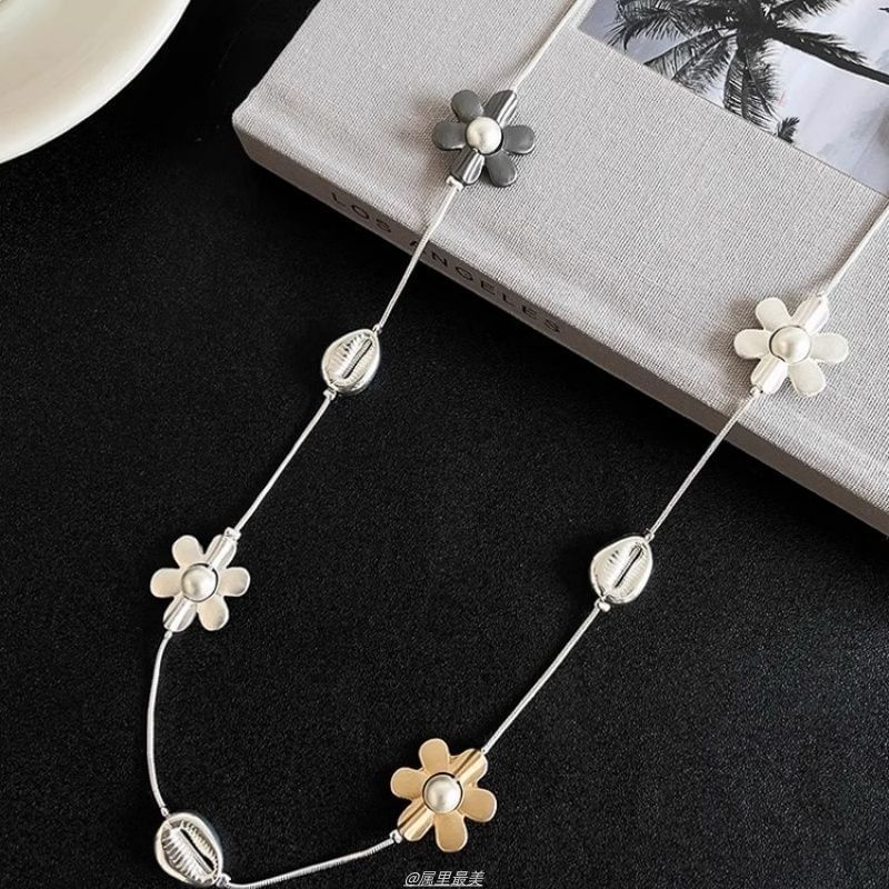 Necklace Faux Long Pearl Flower