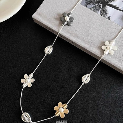 Necklace Faux Long Pearl Flower