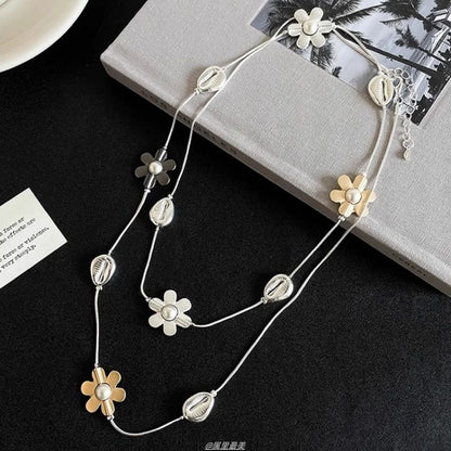 Necklace Faux Long Pearl Flower