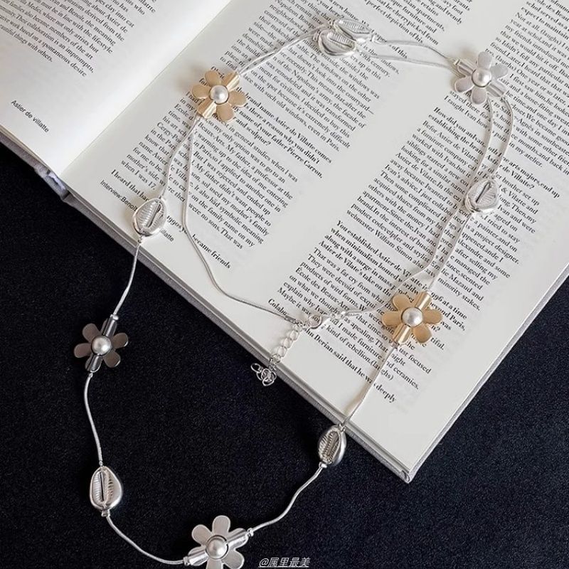 Necklace Faux Long Pearl Flower