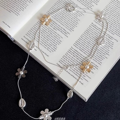 Necklace Faux Long Pearl Flower
